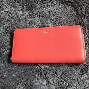 Coach Red Zip Around Saffiano Leather Wallet with Gold Logo